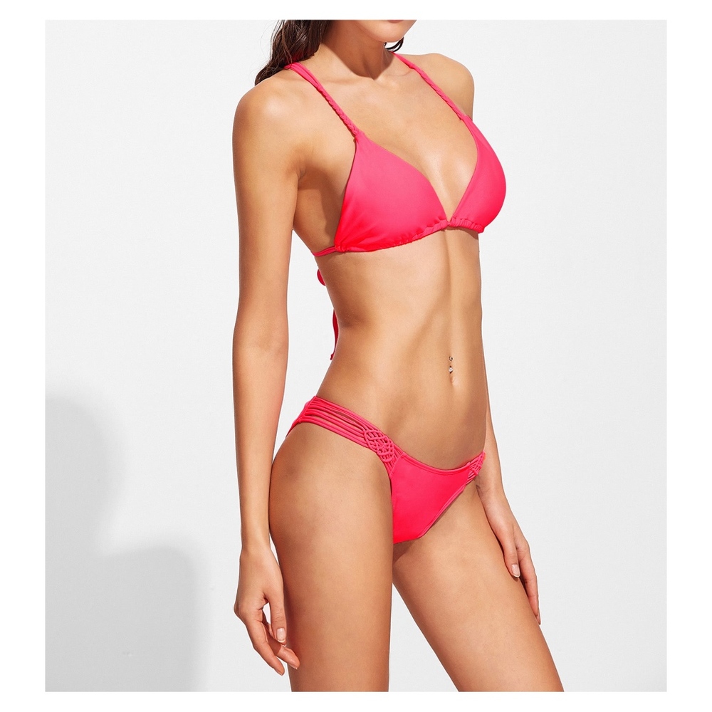 Neon Red Macrame Triangle Bikini Set